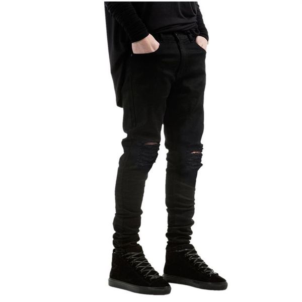 Nova marca de moda masculina jeans preto magro rasgado estiramento fino hip hop swag denim motocicleta motociclista calças jogger202y