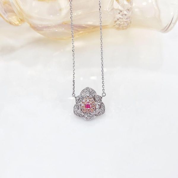 Correntes YM2023 Jóias Finas Sólidas 18k Ouro Natureza 0.07ct Rosa Diamantes Pingentes Colares Para Mulheres Presentes de Aniversário