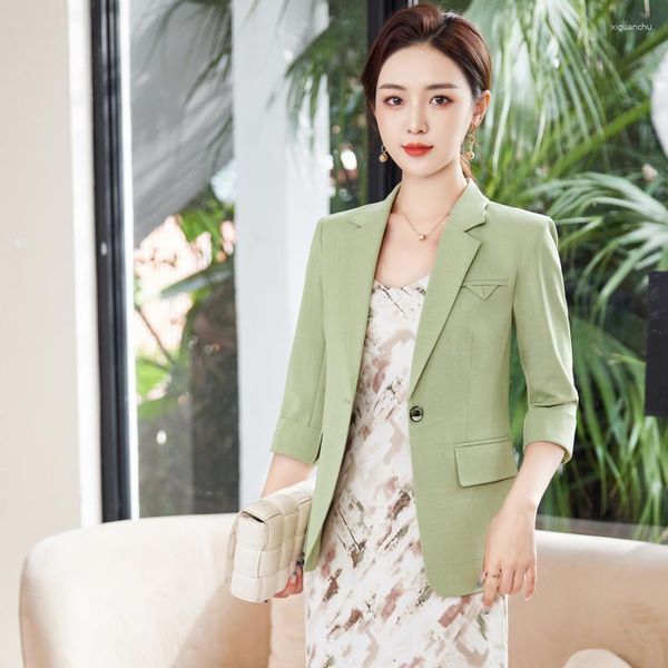 Jaquetas femininas moda verde blazer mulheres meia manga roupas de trabalho feminino escritório senhoras uniforme estilo ol