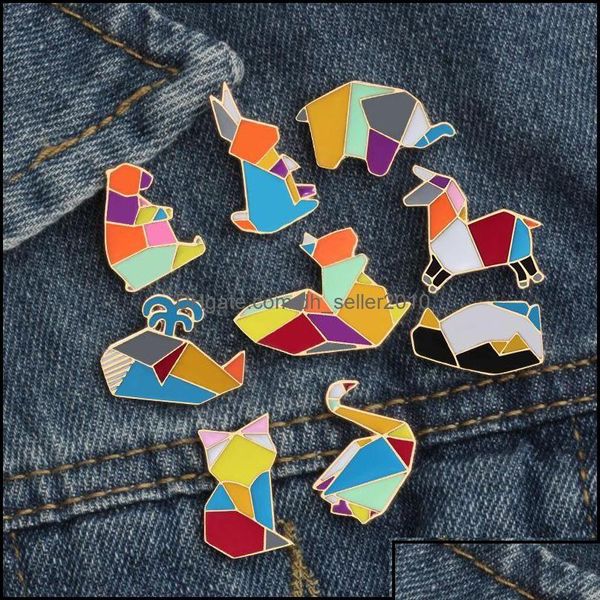 Pins Broschen Pins Broschen Origami Spleißen Brosche Kaninchen Wal Pinguin Emaille Metall Anstecknadel Abzeichen Schmuck 594 H1 Drop Lieferung 2 Dhxel