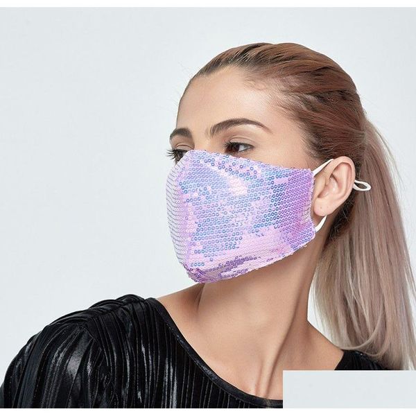 Designer Maschere Shiny Colorf Paillettes Maschera per il viso Lavabile Riutilizzo Pm2.5 Bocca Er Cotone protettivo elastico Earloop Anti-inquinamento Drop Deli Dh5Eh