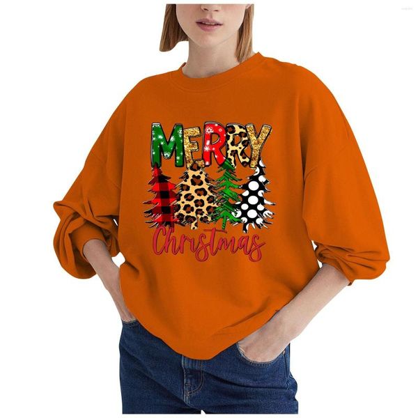 Felpe con cappuccio da donna Pullover Tee Tops T-shirt casual Allentata Babbo Natale Manica lunga Felpa con stampa alce Girocollo Maglione caldo Abbigliamento invernale