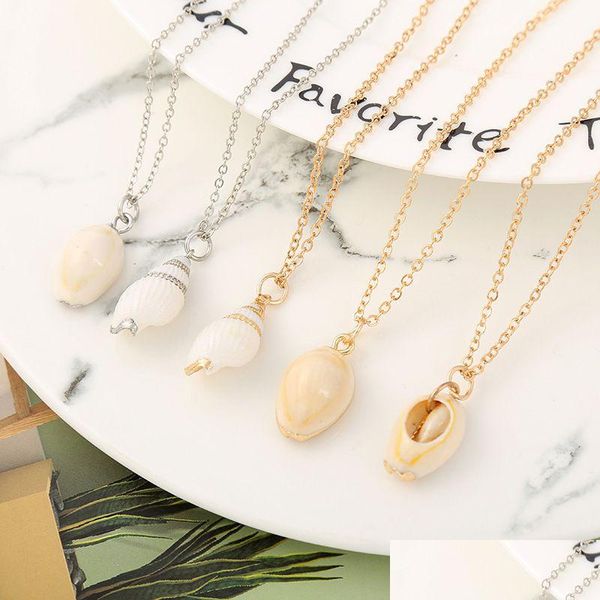 Anhänger Halsketten Bohemian Sea Shell Conch Halskette für Frauen Strand Muschel Charme Gold Sier Ketten Weibliche Boho Mode Schmuck Drop D Dhasu