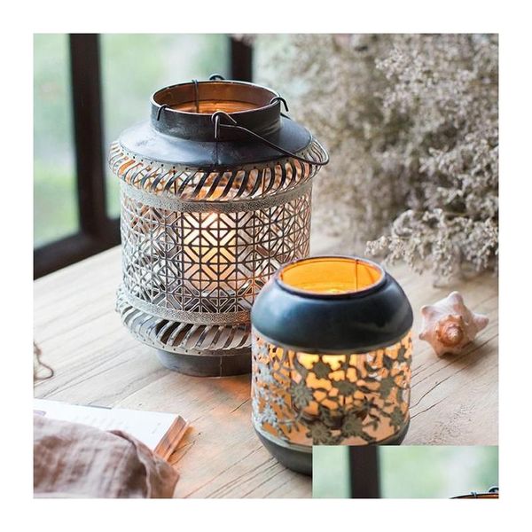 Castiçais marroquinos velas decoração de casa centerpieces suporte de luz lanterna decoração rústica lanterna metal entrega jardim dhx4b