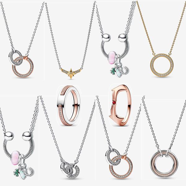 2023 novos colares de designer de moda para mulheres jóias anel rosa ouro diamante clavícula corrente diy caber pandoras assinatura entrelaçada pingente colar