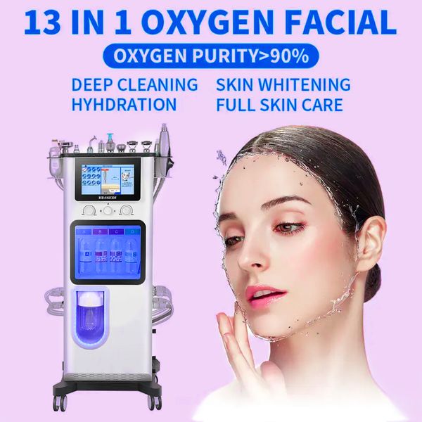 Profesyonel 13 In 1 Cilt İyileştirme Tedavisi Hydra Oxygen Bio RF Soğuk Çekiç Mikrodermabrazyon Makinesi Siyah nokta sökücü için