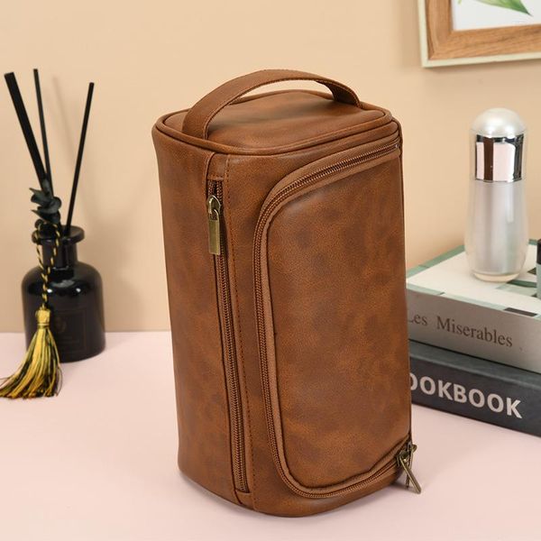 Sacos cosméticos Soft PU Leather Higiene Bag Multifuncional Vintage Travel para exterior