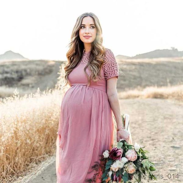 Umstandskleider Umstandskleid Schwangerschaft Fotografie Requisiten Staubiges rosa langes Kleid Elegante Kleidung für schwangere Frauen Spitzenkleider
