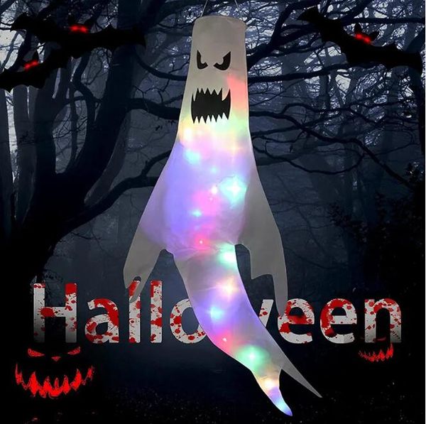 51-дюймовые ветроуказатели с призраком на Хэллоуин, светодиодная подсветка, подвесные украшения с призраком, ветровые носки с флагом для дома, двора, уличный декор, товары для вечеринок