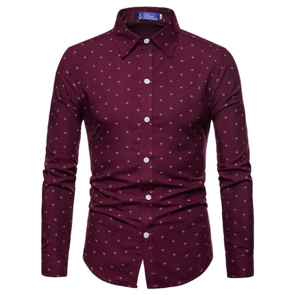 Мужские повседневные рубашки 2021, осень, мужская рубашка с длинным рукавом больших размеров, блузки с принтом лодки и якоря для платья, Camisas Hombre3452