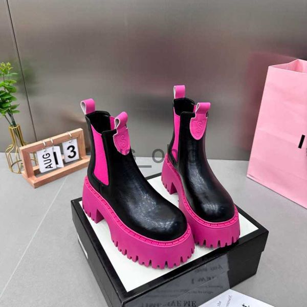 Botas de inverno design de luxo punk gótico rua sapatos femininos verde rosa sola grossa salto grosso fino chelsea tornozelo botas moda botas j230919