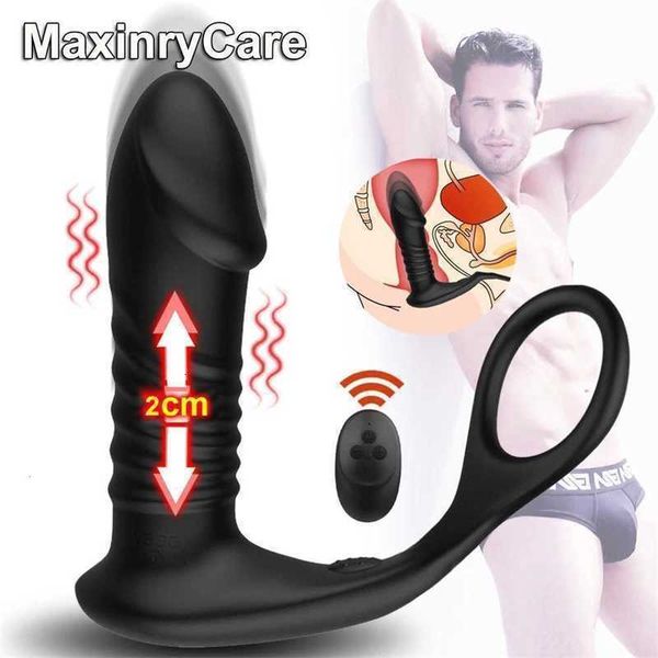 Brinquedo sexual massageador adultos silicone vibrador anal empurrando estimulador de próstata atraso ejaculação bloqueio anel butt plug vibradores para homem