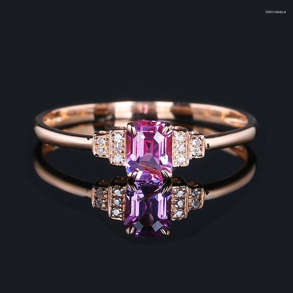 Cluster Anéis Produto Requintado Moda Princesa Quadrado Imitação Rosa Turmalina Gem Cor Tesouro Anel Aberto Feminino