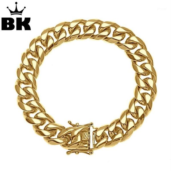 Bağlantı zinciri 8mm 10mm 12mm 14mm paslanmaz çelik Miami Curb Küba Bilezik Erkekler Hip Hop Kalın Altın Dolu Bağlantı Ağır 23cm1243Q