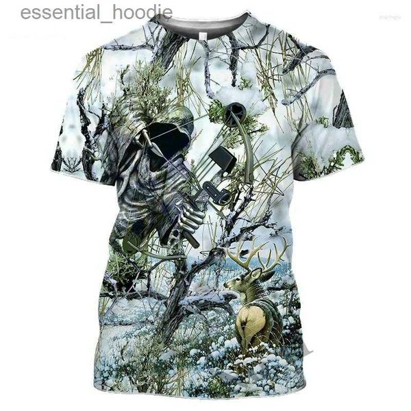 Blusas femininas Camisas Masculinas Camisetas 2022 Homens 3D Deer Design Manga Curta T-shirt Animal Impresso Roupas Senhoras Arma Caça Elk Poliéster Material L230919