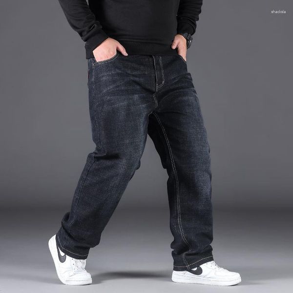 Erkek kot moda siyah erkek 10xl büyük boy kot pantolon erkek artı boyut 48 düz bol gevşek rahat sokak kıyafeti