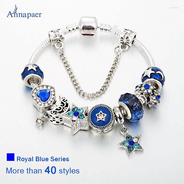 Charm Armbänder 2023 Königsblau Schmuck Armband Homme Saphir Kristall Glasperlen Für Frauen Kleid Passende Pulseras Mujer