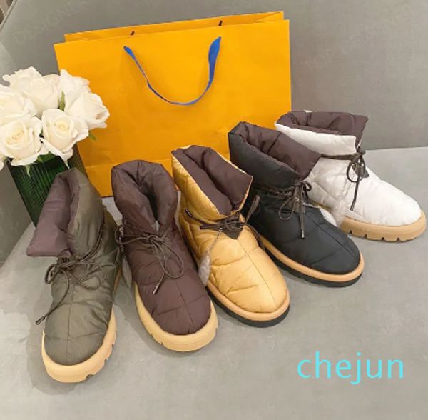 Golpe acolchoado esqui sapatos de clima frio inverno quente acolchoado náilon tornozelo botas de neve designer de luxo moda edredão antiderrapante meia botas