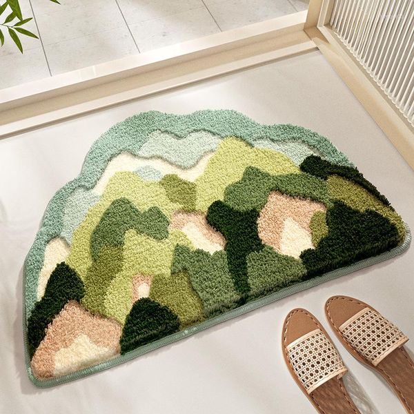 Tappeti Irregolare Trapuntato 3D Muschio Foresta Camera da letto Tappeto Verde Pianta Fiore Porta Comodino Zerbino Fluffy Foot Tappeto Pavimento Pad Home Room Decor