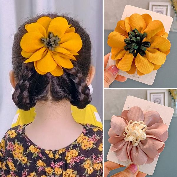Acessórios de cabelo A versão coreana de pano menina hairpin grande flor cabeça traseira crianças cor sólida flores simples