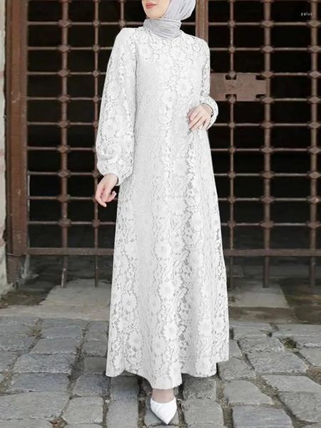 Roupas étnicas Marrocos Vestido Muçulmano Mulheres Lace Crochet Mangas Compridas Abaya Índia Abayas Dubai Turquia Lazer Vestidos Kaftan Robe Vestidos