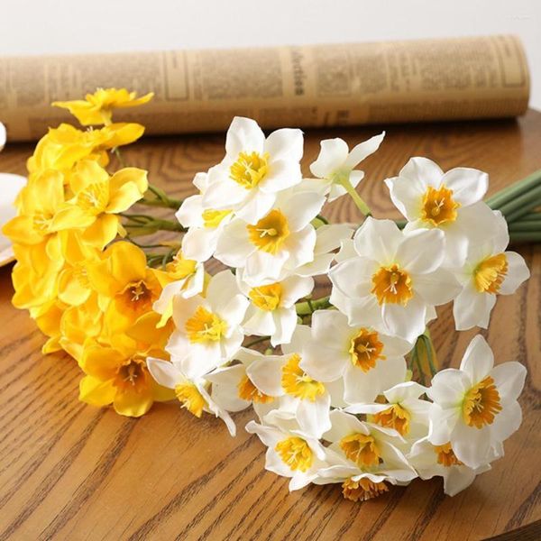 Flores decorativas 1 buquê falso flor narciso artificial para sala de estar sem rega fácil cuidado resistente às intempéries ao ar livre interior