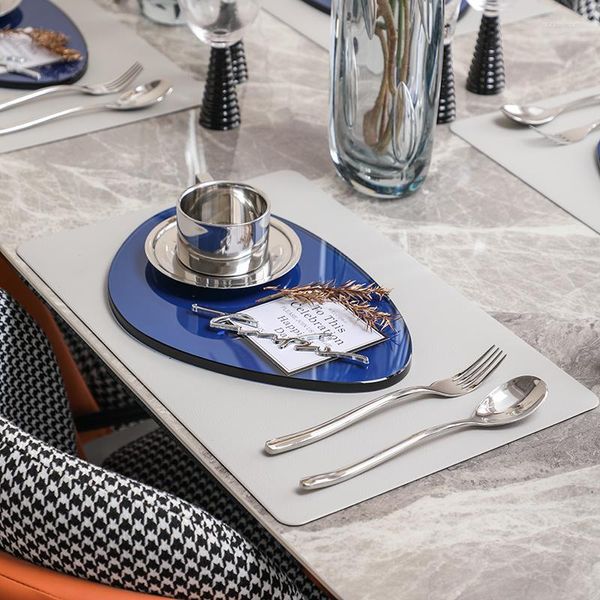 Pratos italiano ocidental jantar conjunto moderno ovo em forma de cristal azul bandeja esteira talheres mesa decoração adereços bife faca garfo colher