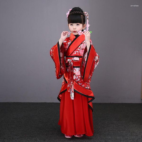 Сценическая одежда, детская традиционная древняя китайская шелковая одежда для девочек, танцевальные костюмы ханьфу, народный костюм, детское платье феи Тан, детская опера