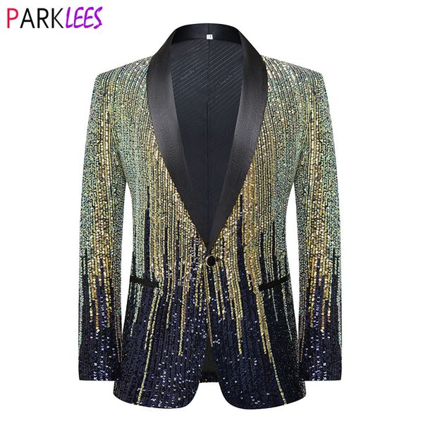 Herrenanzüge Blazer Herren Gestreifte Pailletten Funkelnde Anzugjacke Blazer Schal Revers One Button Kleid Blazer Männer Bühne Party Abschlussball Hochzeit Smoking Cotume 230919