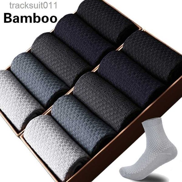 Calzini da uomo 10 paia / lotto Uomo Calzini in fibra di bambù Uomo Compressione Calzini lunghi Harajuku Business Casual Calzino da uomo per regalo Taglie forti43-46 MX190719 L230919