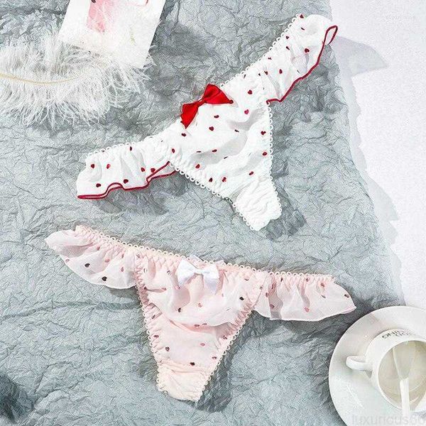 Mutandine da donna Lolita Perizoma sexy Vita bassa Decorazione con fiocco Biancheria intima di pizzo pieghettato Lingerie morbida e traspirante da donna