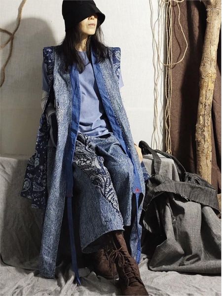 Trench da donna Johnature Donna Stampa vintage floreale senza maniche Originale 2023 Primavera Denim Blu