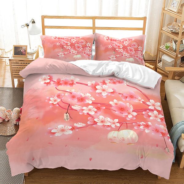 Bettwäsche-Sets, Kirschblüten, Bettbezug, King-Size-Bett, Queen-Size-Größe, japanischer Sakura-Baum, rosa Blumen, Frühling, Vintage, kulturelles Set für Frauen und Mädchen, 230919