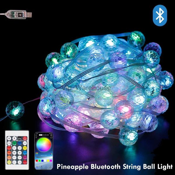 LED String Party Bluetooth 100 LED Ball String Işık Uygulama Kontrolü Ananas Garland USB Festoon Peri Lambası Noel Işık Dekorasyonu HKD230919