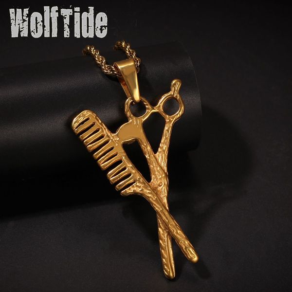 Edelstahl Schere Kamm Haarschneider Anhänger Herren Halskette Hip Hop Punk Rock Raper Kreative Schmuck Accessoires Geschenke für Männer Bijoux