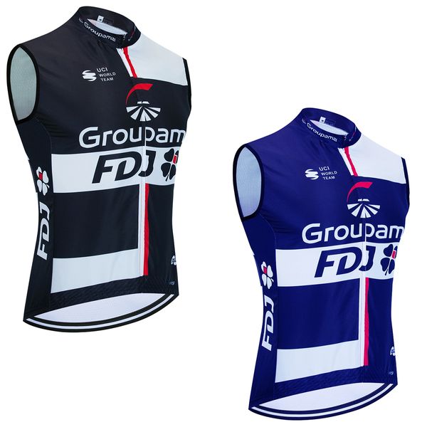 2024 FDJ Team leichtes Windjacke-Radtrikot Top-Qualität ROSTI Fahrrad-Outwear ärmellose Jacke Bike Cut schnell trocknende Radweste mit 3 Rückentaschen