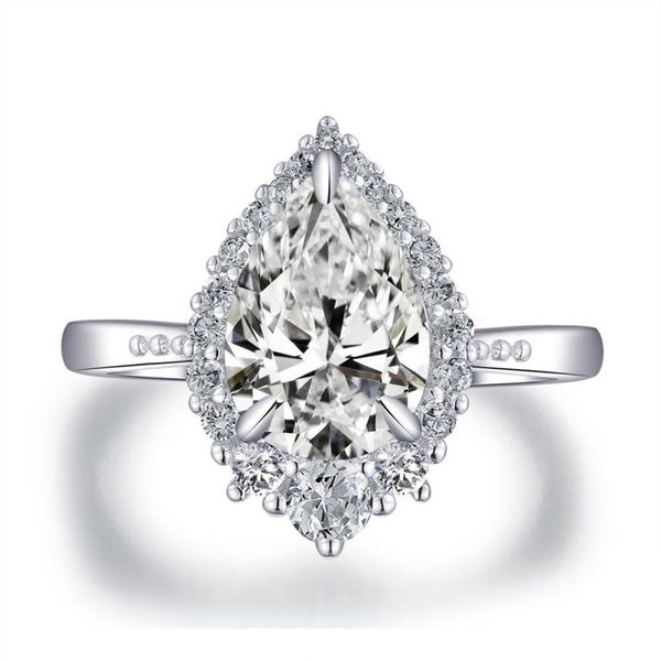 COLORFISH 2ct em forma de pêra zircônia cúbica anéis de noivado sólido 925 prata esterlina feminino anel de auréola Y1128305H
