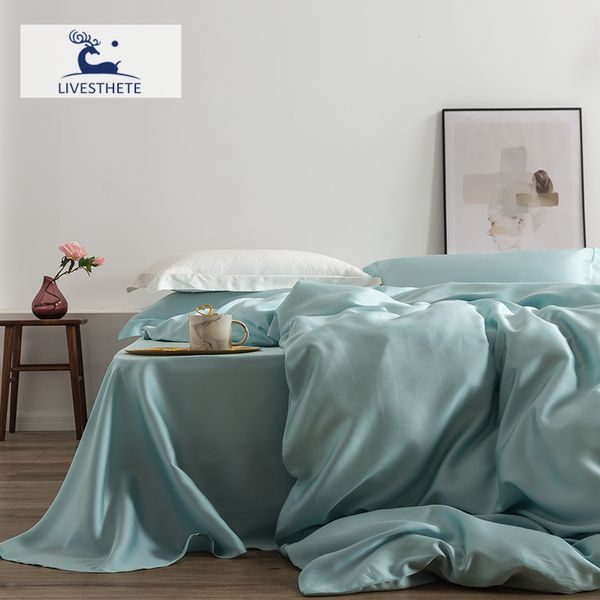 Conjuntos de cama Liv Esthete Romântico 100 Silk Set Mulberry Beauty Bed Quilt Cover Fronha Dupla Rainha King Folha 230919