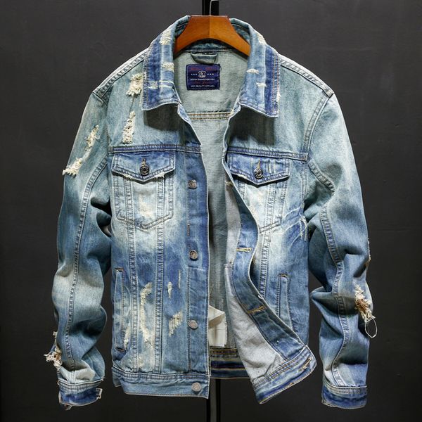 Herrenjacken Frühlings- und Herbst -Denim -Jacken Männer Cowboy Slim Fit Hole Jacke Herren -Riss Jean Jacket Hip Hop Streetwear Coats Plus Size 5xl 230919