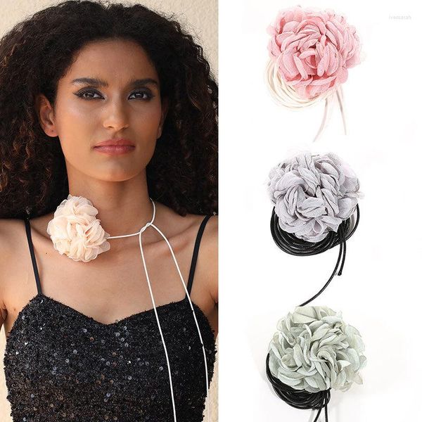 Anhänger-Halsketten, handgefertigte Stoff-Blumen-Halskette, modisches, schlichtes Design, elegante Halskette, Schmuck, Großhandel, weiblich