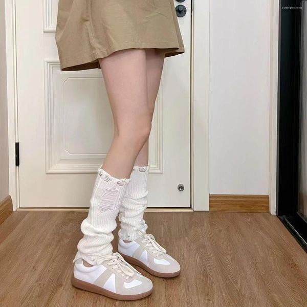 Mulheres meias quebradas perna cobre mangas de algodão harajuku braço punk luvas sem dedos y2k tubo médio aquecedores de pilha