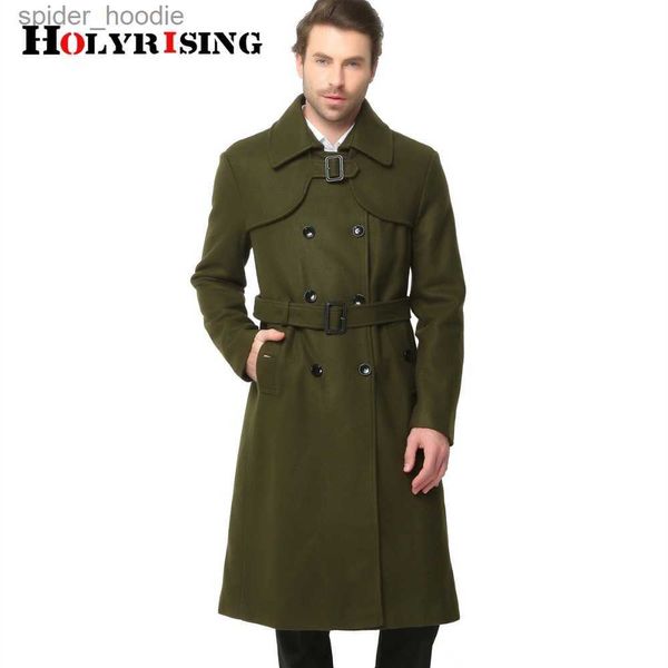 Misturas de lã masculina S-6XL moda outono inverno clássico masculino trench slim casacos de lã botão duplo casacos de lã longo outwear exército verde preto 17513 l230919