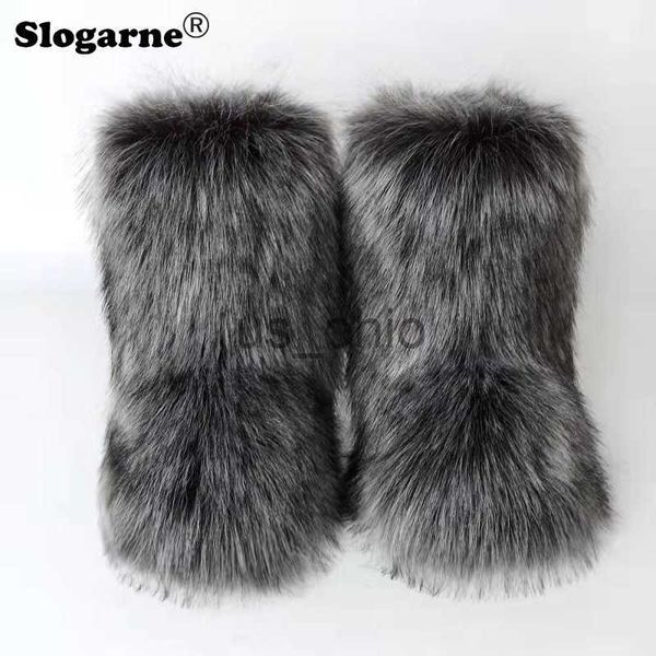 Stiefel 2023 Neue Winter Faux Pelz Stiefel Frauen Warme Flauschigen Schnee Stiefel Luxus Schuhe Weibliche Pelzigen Fuchs Pelz Bottes Mode winter Schuhe J230919