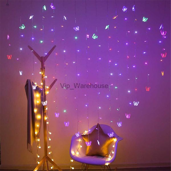 Cordas de LED para festa com luz de coração para decoração de cortina de luz com clipe de foto enfeites de borboleta decorações de casamento de dia dos namorados 2mX1.5m HKD230919