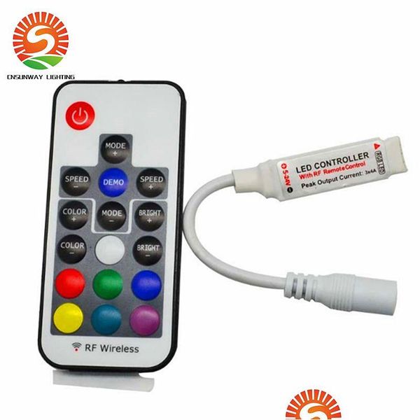 RGB Denetleyiciler LED denetleyicisi DC5V-24V 12A 17Key Mini RF Kablosuz Uzak Dimmer 5050 3528 Esnek Strip Işık Damlası Teslimat LIGH DHTPS