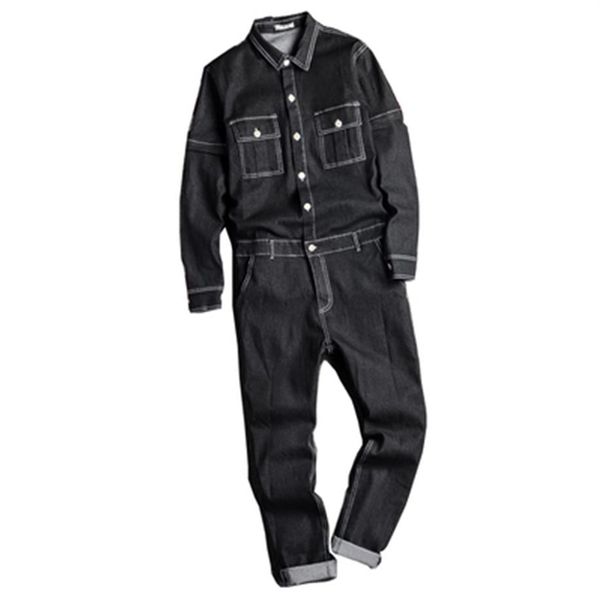 Calças de brim masculinas macacão fino ajuste namorado jean macacões primavera outono streetwear denim bib macacão masculino longo macacão calças2763