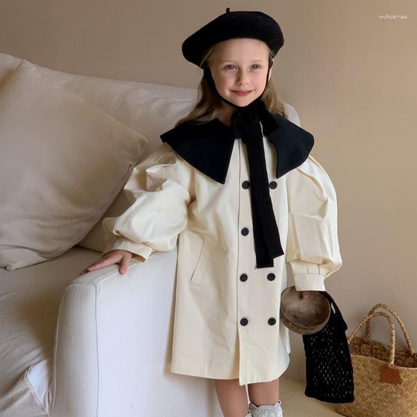 Cappotto per bambina giacca a vento lunga 2024 autunno bambina colletto grande capispalla abbigliamento per bambini coreano maniche moda per bambini