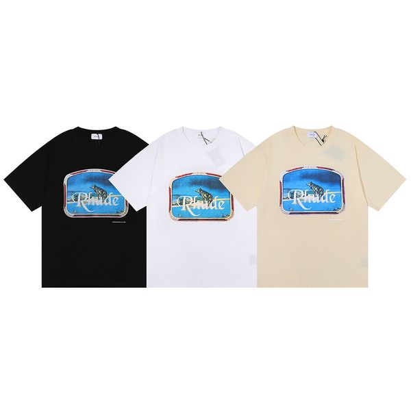 Lone Wolf Baskı 2023 Erkek Tasarımcı T Shirt Rhude Rhude High Street Trendy Marka Grafik Tee Gevşek Üstler Adam Rahat Sokak Giyim Gömlek Pamuk Tişörtleri Büyük Boy S-2XL