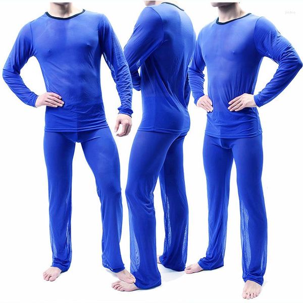 Roupa interior térmica masculina gays moda perspectiva bodysuit mobiliário doméstico calças de manga comprida definir cor sólida roupa de dormir inferior