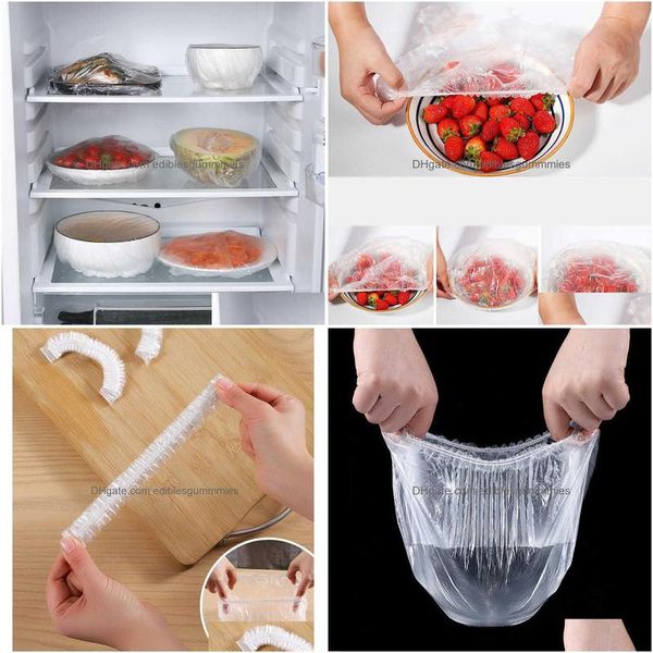 Recipientes de armazenamento de alimentos 100pcs descartáveis pe elástico fresco-kee er filme anti-sabor para cozinha selo fresco gota dhz83